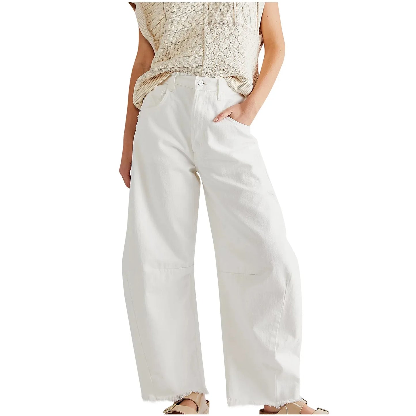 Women Casual Baggy Mid Waist Jeans Wide Leg Loose Boyfriend Denim Pants