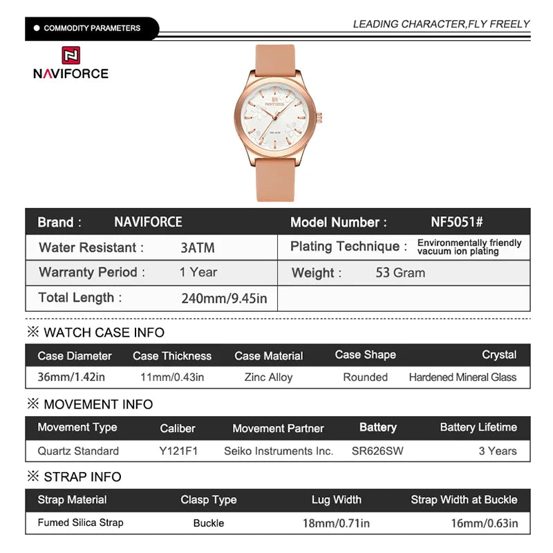 NAVIFORCE Watches for Women Creative Fashion Flower Dial Wristwatch Ladies Quartz Waterproof Shockproof Female Clock Gifts 2024