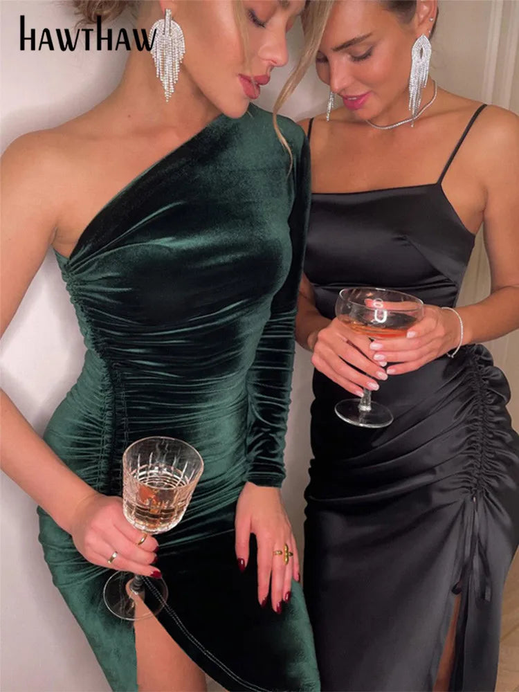 Formal attire Dresses: Women Elegant Long Sleeve Party Evening Velvet Bodycon