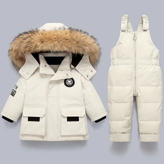 Children Down Suit Winter and Autumn Warm Boy Jacket Natural Fur Collar Baby Girls Snowsuit Coat Kids Parkas Outwear 1-5 Years