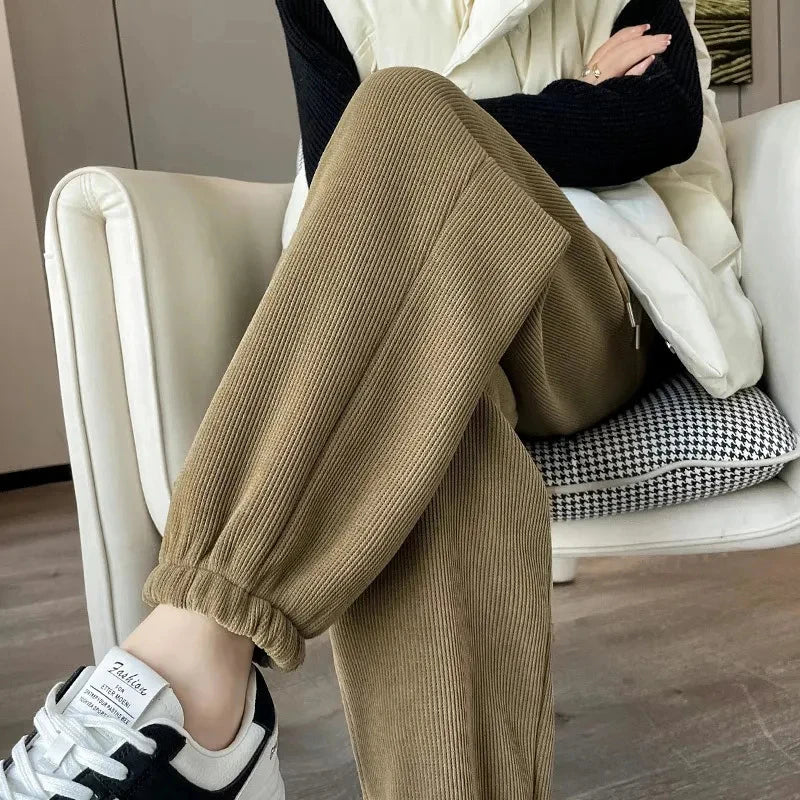 Winter Warm Lamb Fleece Women Pants Fashion High Waist Thick Loose Harem Pants