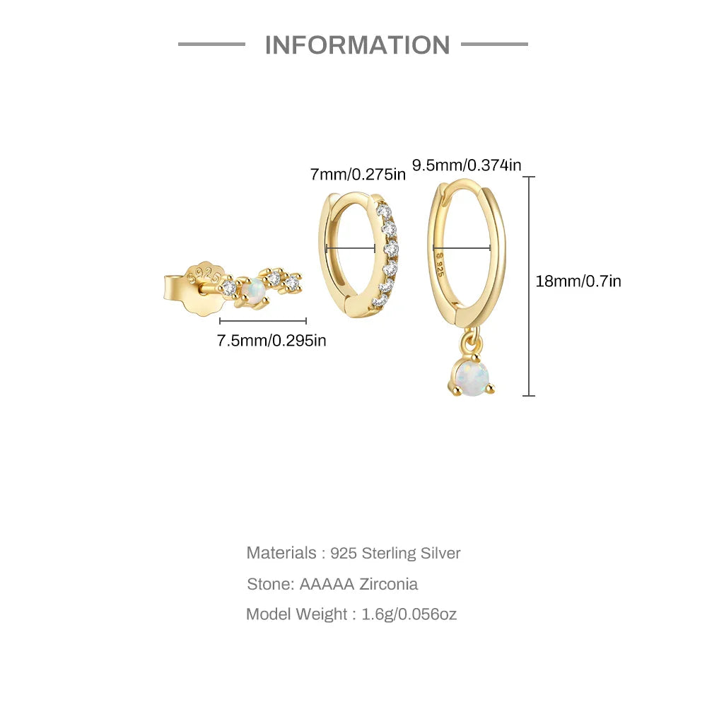 ROXI 925 Sterling Silver 3PCS DIY Hoop Earring With Piercing Stud Earring Set Women Men Party Wedding Jewelry Set pendientes 925