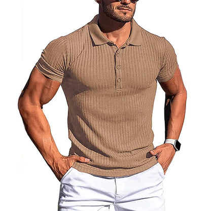 New Summer Polo Men Solid Stripe Fitness Elasticity Short Sleeve Polo Shirts for Men Fashion Stand Collar Mens Shirts