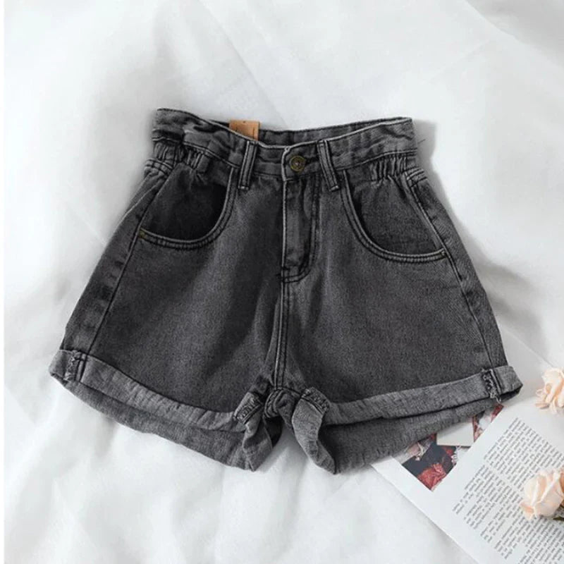 ZMZBCH Summer High Waist Denim Shorts Women Casual Loose Ladies Fashion Plus Size Elastic Waist Wide Leg Short Jeans Female