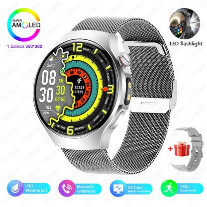 New Smart Watch Men Full Touch Screen Compass Bluetooth Call Flashlight Sports Activity Fitness Heart Rate Waterproof Smartwatch