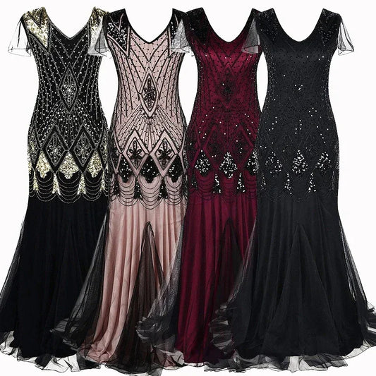 Retro 1920s Flapper Long Sequin Dress Banquet Party Evening Dress Ladies Gatsby Dress