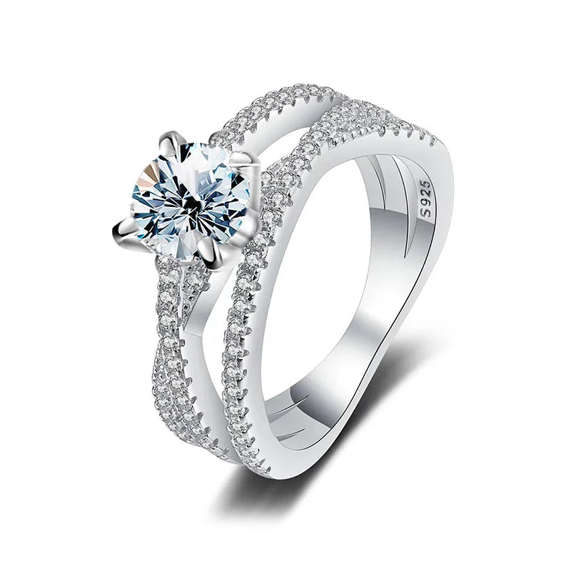 S925 Sterling Silver Elegant Round 1CT Moissanite Diamond Pledge Love Rings for Women Engagement Wedding Luxury Fine Jewelry