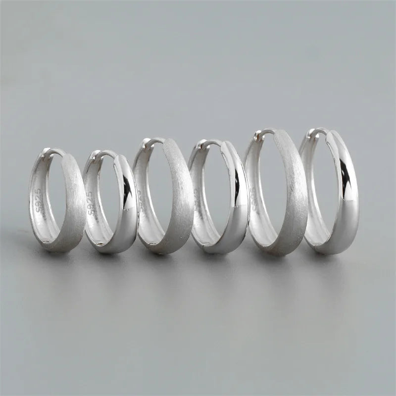 WANTME 925 Sterling Silver Simple Statement Matte Large Huggies Hoop Earrings for Men Women Fine Gothic Punk Charms S925 Jewelry