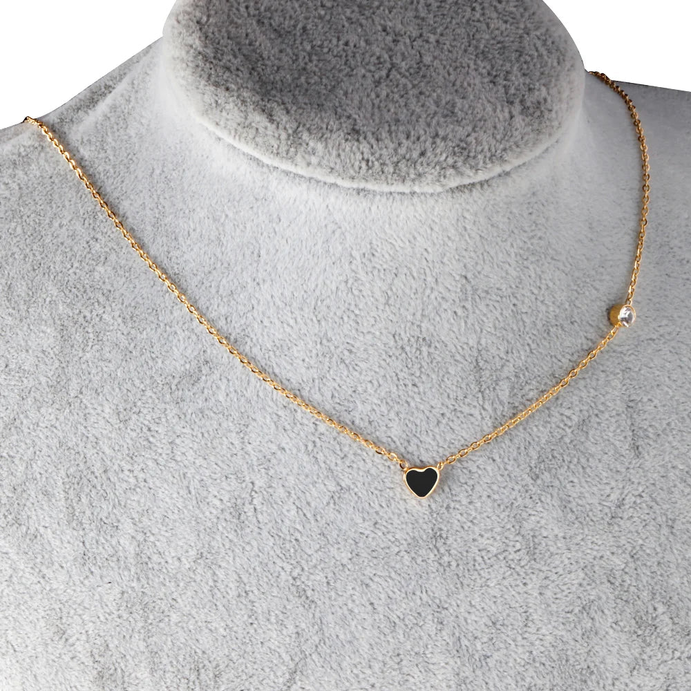 LUXUKISSKIDS Fashion Collier Simple Heart Girls Pendant Necklace Small Love Shape Stainless Steel Hearts Clavicle Choker Jewelry