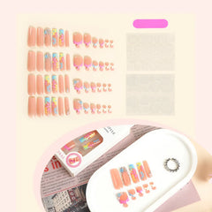 48pcs Butterfly Pattern False Toe Nail Hand & Foot Two-Piece set French style Fake Nails With Ballerina Simple Press On Nails