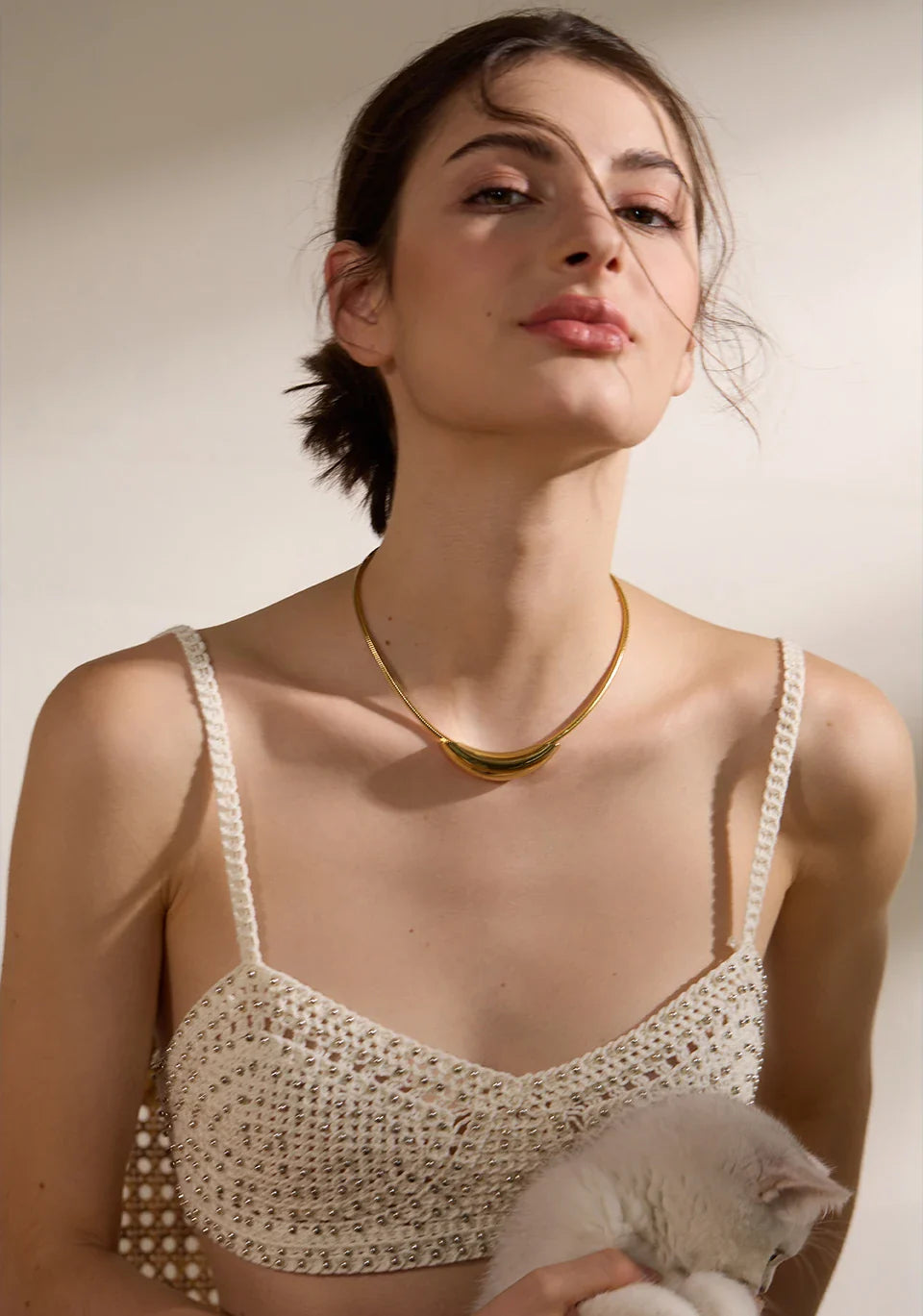 Yhpup Waterproof Stainless Steel Popular Choker Light Necklace Women Statement Metal 18K Gold Plated Trendy Fashion Jewelry