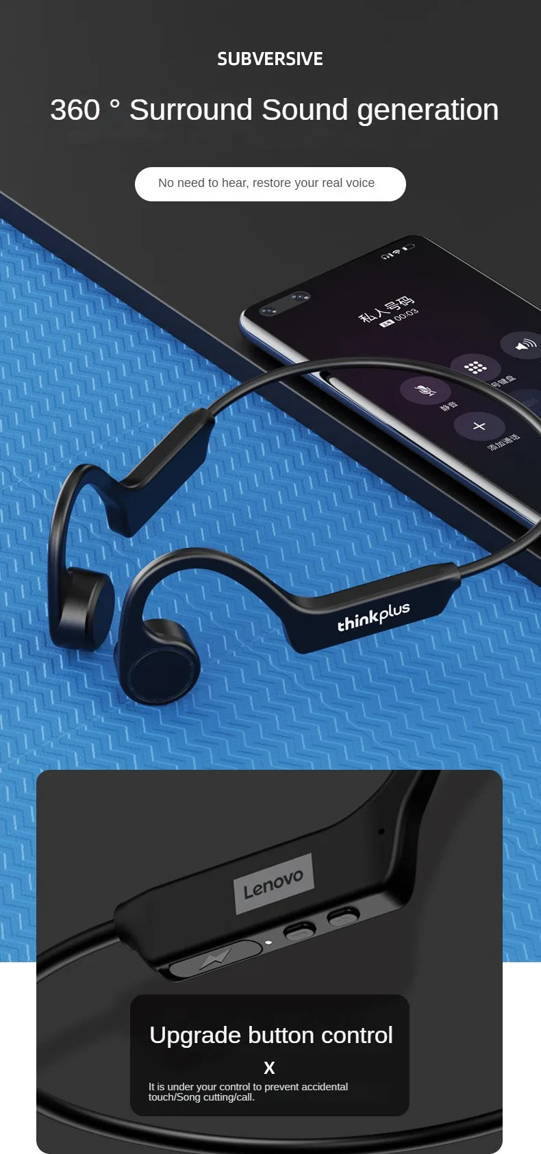 Lenovo X4 Bone Conduction Bluetooth Headphone Sports Earphone Waterproof Wireless Headset with Mic Ear-hook TWS Bass Hifi Stereo