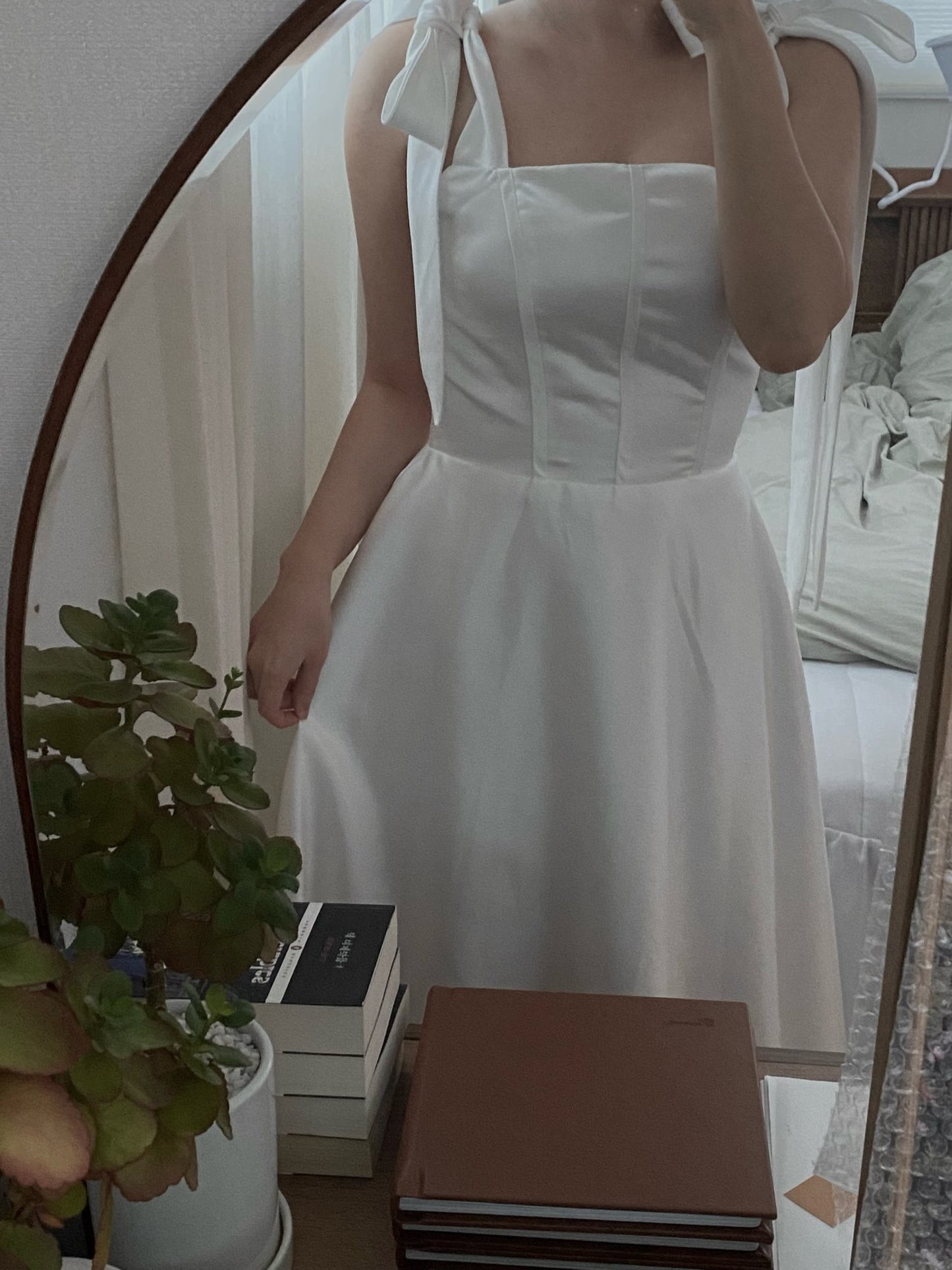 White Bridesmaid Dresses: Wedding Dress Square Collar Floor-length A-line Satin