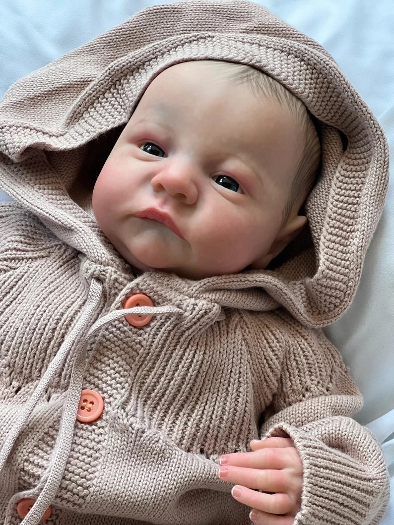 NPK 19inch Already Painted Finished Reborn Baby Doll Levi Awake Newborn Baby Size 3D Skin Visible Veins Collectible Art Doll