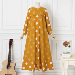 Elegant O-Neck Long Sleeve Muslim Sundress Women Polka Dots Printed Dress