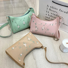 Fashion Embroidered Women's Handbags PU Leather Small Shoulder Clutch Bags