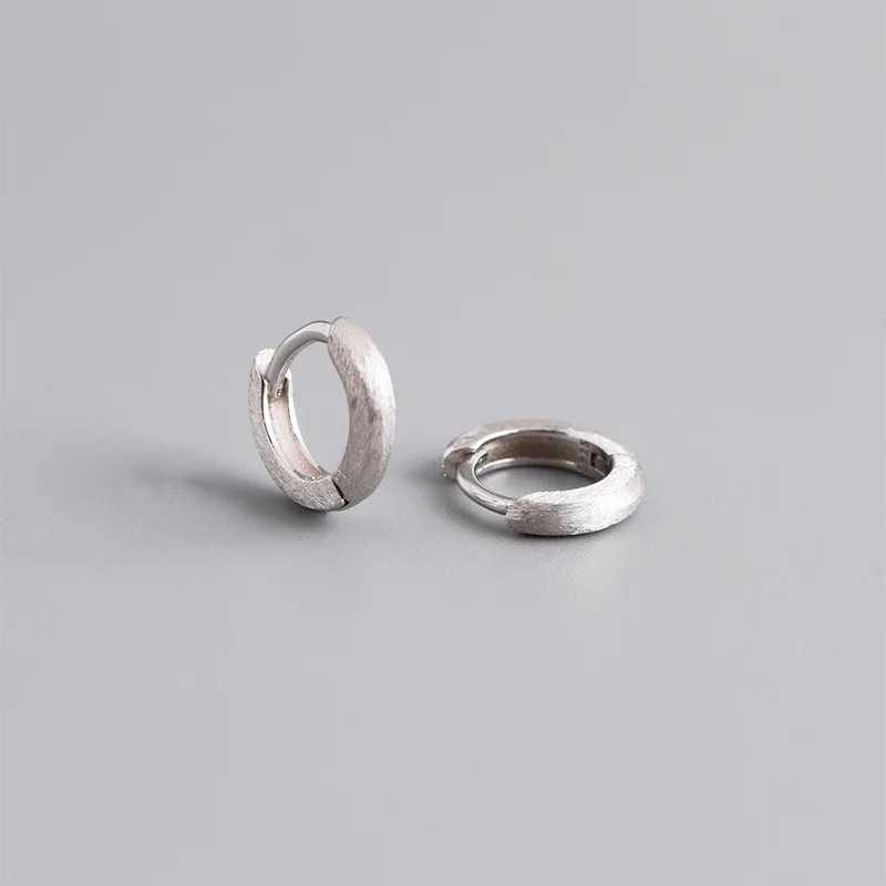 WANTME 925 Sterling Silver Simple Matte Bohemian Round Ear Buckle for Women Punk Unisex Rock Hoop Earring Jewelry Accessories