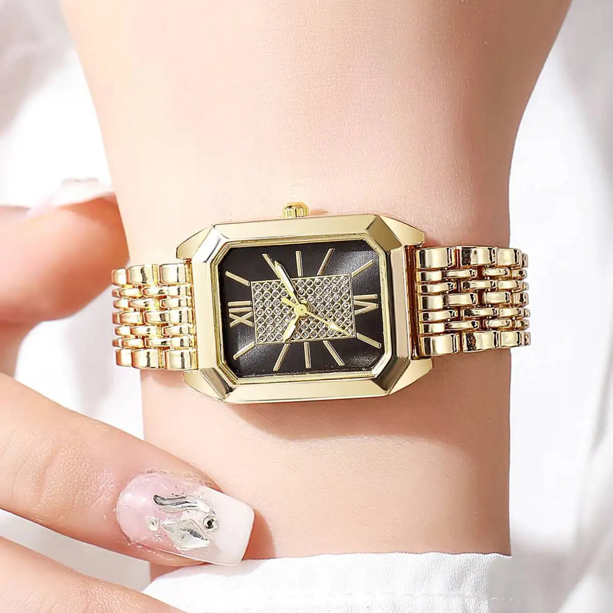 Fashion Rectangle Women Watches Stainless Steel Strap Quartz Wristwatches Reloj Mujer（Without Box）