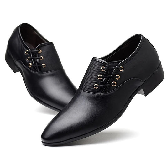 Formal PU Leather Shoes for Men Lace Up Oxfords Casual Business Black Leather Shoes