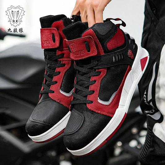 Breathable Motorcycle Boots Men Motorbike Sneaker Microfiber Leather Adventure Touring Boots Motorcyclist Shoes Anti-slip
