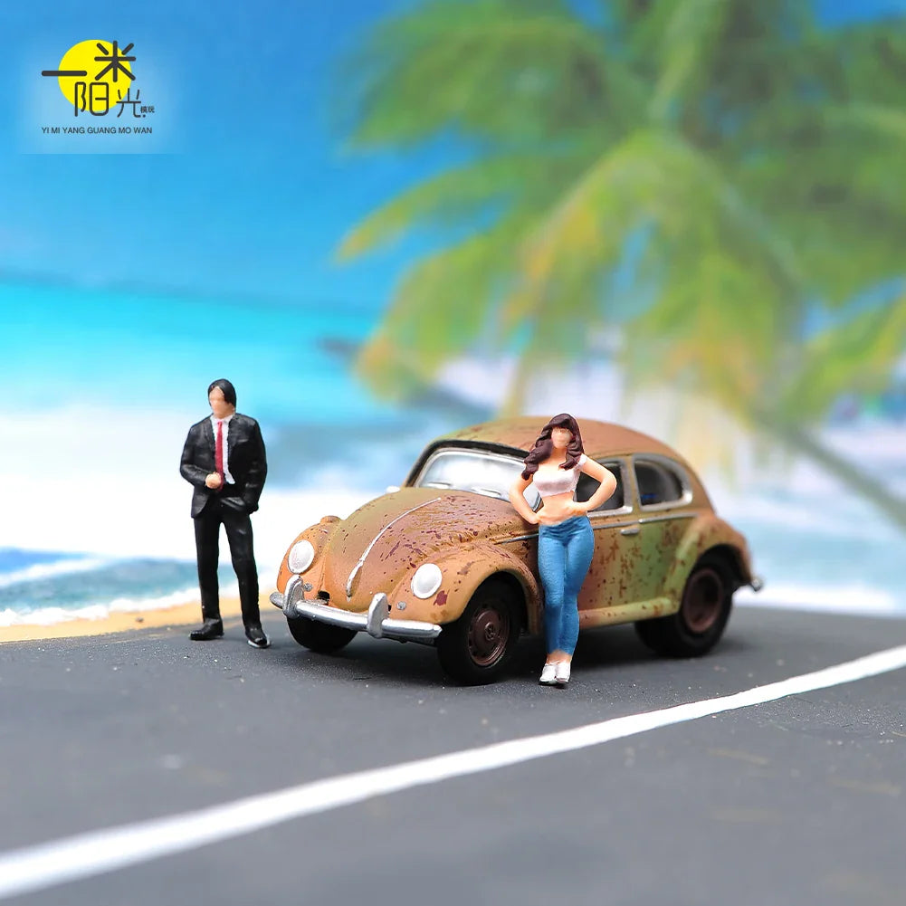 Painted Miniatures 1/64 Scale Beauty Handsome Boy Policeman Girls Male Female Scene Figure Model For Car Vehicles Decorate
