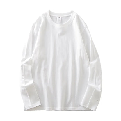 DUKEEN Men's 260G Long Sleeve T Shirts 2025 Spring Pure Cotton Solid Color Basic Crew-Neck Undershirt Men's Loose Tops 11 Color