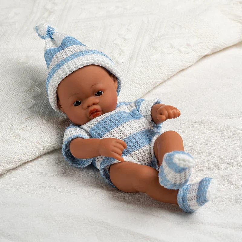 20cm 7inch Mini Reborn Dolls Vinyl Brown Skin Full Body Baby Doll Lifelike Soft Reborn Toddler Doll Baby Doll For Girls Toys