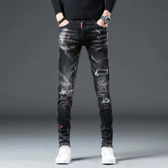 High Street Fashion Casual Ripped Jeans Men's Patch Teenagers Cowboy