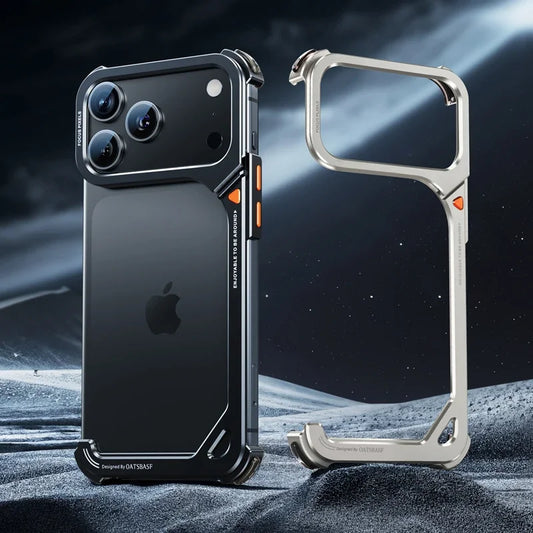 9-Shaped Phone Case for iPhone 17 Pro Max 17 Pro for Magsafe With Lens Holder Stand Metal Frameless Bumper Anti-Drop Shells