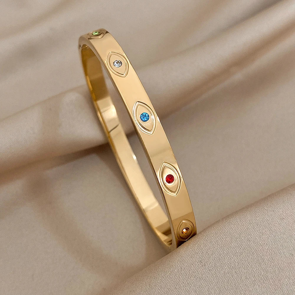 Evil Eye Bracelet Exquisite Stainless Steel Hollow Evil Eye Decorative Charm Bracelet Bangles with Rhinestones