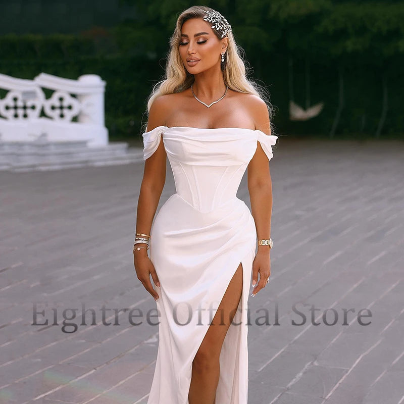 White Bridesmaid Dresses: Wedding Dresses Boho Off The Shoulder Side Slit Bridal Dress