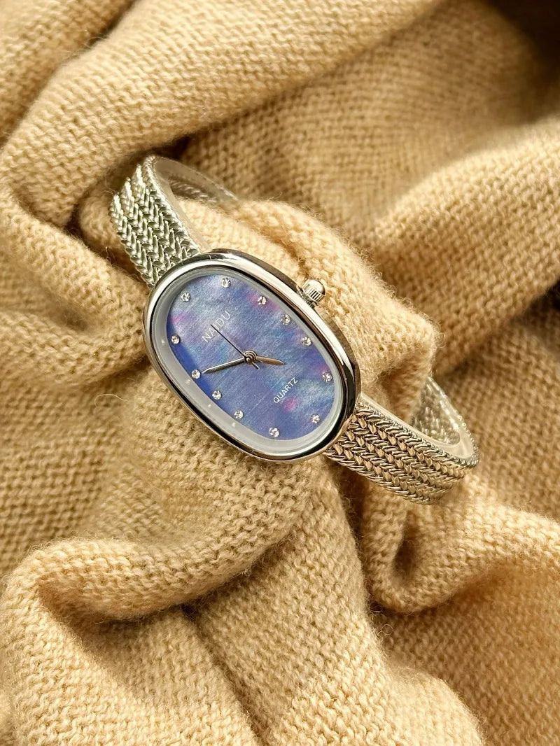 New Brand Quartz Watch for Women Luxury Gift Oval Dial Rhinestone Watch Adjustable Stainless Steel Strap Wristwatches Wholesale