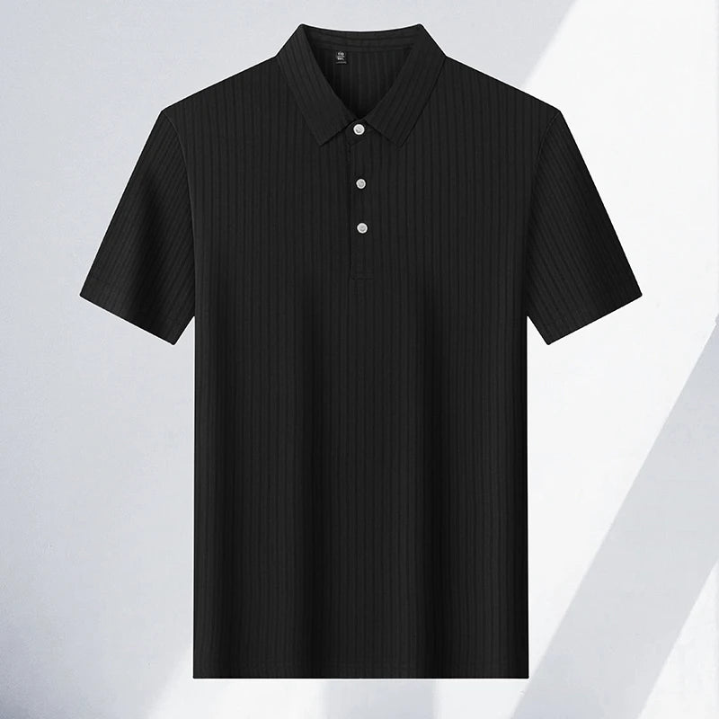 2025 New Men's Casual Fashion Striped Short Sleeved Collar Polo Shirt Breathable and Comfortable Summer Versatile T-shirt