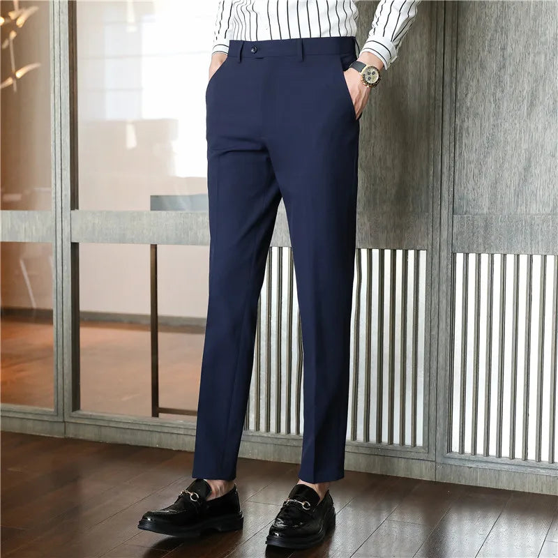 Non-iron fabric Slim Straight Black Casual Suit Pants Male Business Suit pants Blue