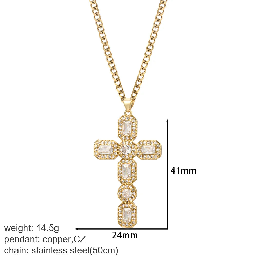 Cross Women's Pendant Collar Gold Color Our Lady Choker Jesus Necklace for Women Long Stainless Steel Chain Amulet Collars