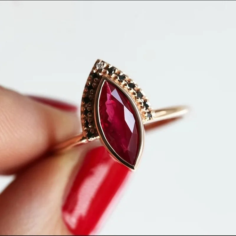 Rose Gold Color Rings for Women Classic Metal Marquise Bridal Wedding Rings