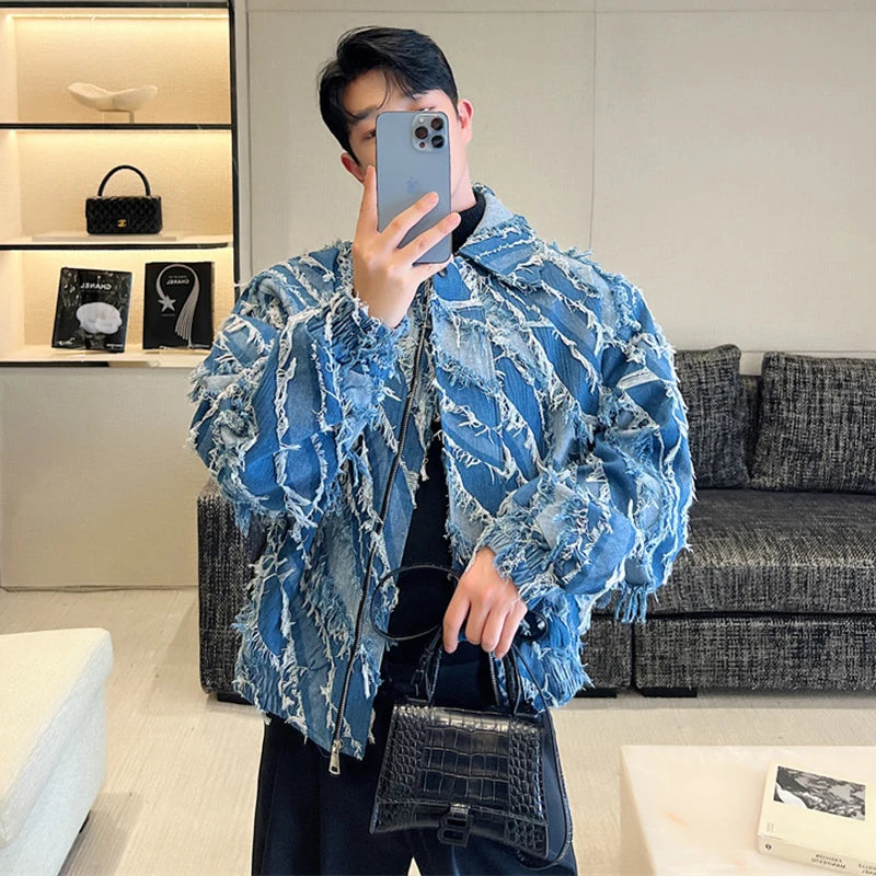 Denim Jackets Trend Man Fashion Korean Style Personality Tassel Jean Coat