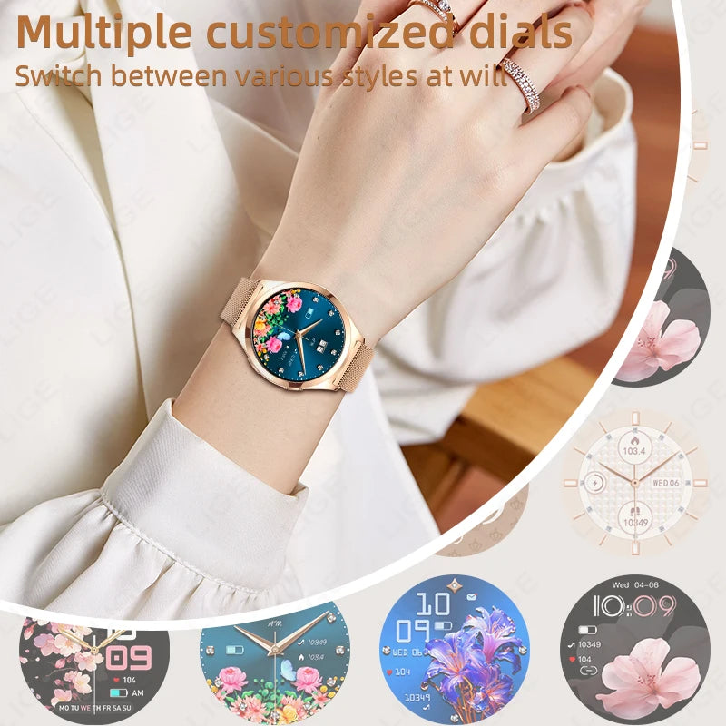 1.27inch AMOLED Women's Smart Watch Custom Watch Face Smartwatch Ladies Heart Rate Monitoring Bluetooth Call Waterproof Bracelet
