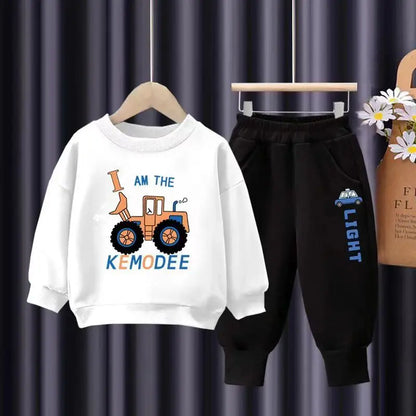 Autumn Kid Boy Clothes Set Children Girls Car Printed Sweatshirts Pullover Top And Pants 2pcs Suit Baby Top Bottom Tracksuits