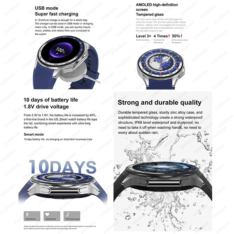 2025 New For OPPO Watch X Smart Watch 4G Memory Music Video HD Bluetooth Call IP68 Waterproof AMOLED Smart Watch TWS Earphones