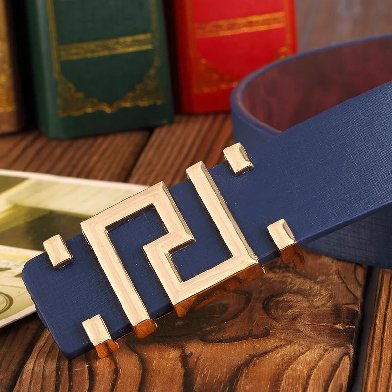 Men's and Women's Casual Fashion Belt  Korean Version Gold Buckle Belt Trendy I-shaped Buckle Belt