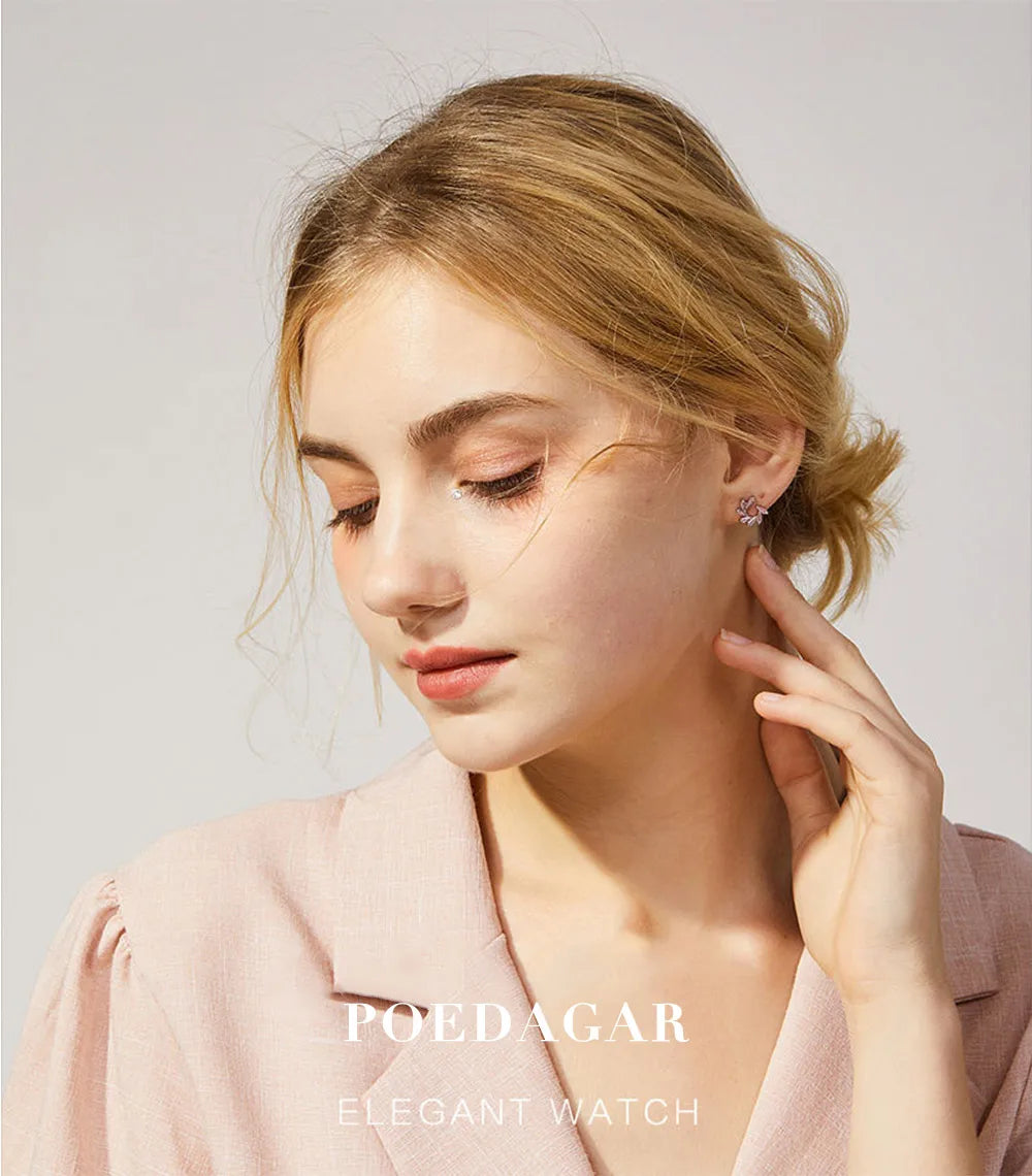 POEDAGAR Elegant Luxury Women Watch Waterproof Luminous Date Week Ladies Watches Fashion Stainless Steel Quartz Woman Wristwatch