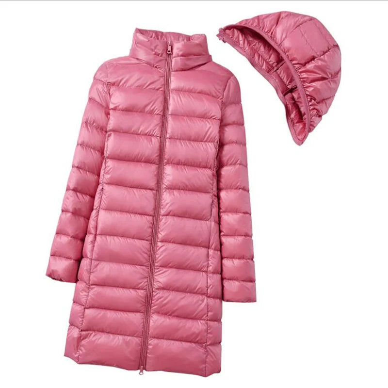 Winter Women Down Jackets Long White Duck Down Ultra Light Thin Casual