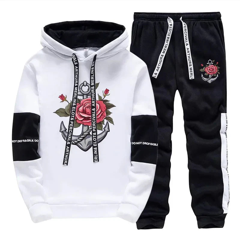 Mens Tracksuit Retro Pattern Printing  Single Piece Sweatshirts Sweatpants Casual Office Home Hoodie Pants Sports Mens Clothing
