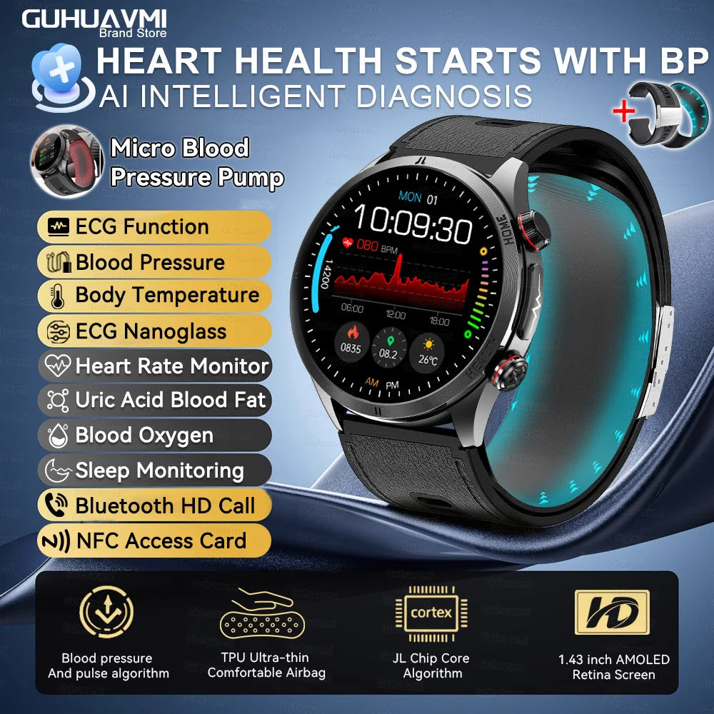 2026New NFC Health Smart Watch Men Air Pump+Air Bag Precise Blood Pressure Fat Measurement Voice Call SmartWatch For Android IOS