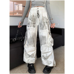 High Waist Women Tie Dyeing Jeans Hip-hop Style Vintage Streetwear Y2K Wide Leg Jean