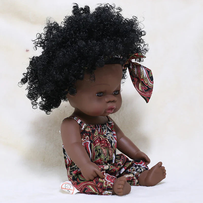 14inch Full Body Vinyl Bebe Reborn Dolls Soft Lifelike Baby Toys American Reborn Black Baby Doll Vinyl Baby Doll Toys Girls Boys