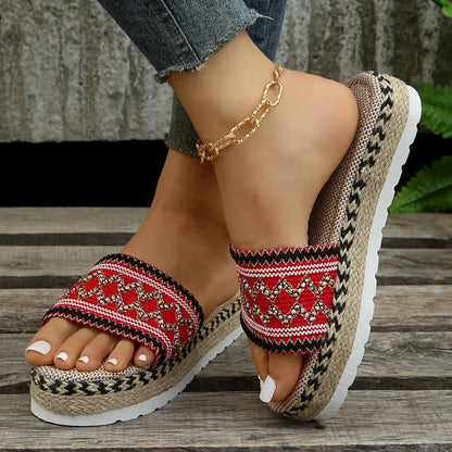 Weave Women's Slippers Platform Summer Shoes for Women 2023 New Beach Casual Heeled Sandals Bohemian Handmade Ladies Espadrilles