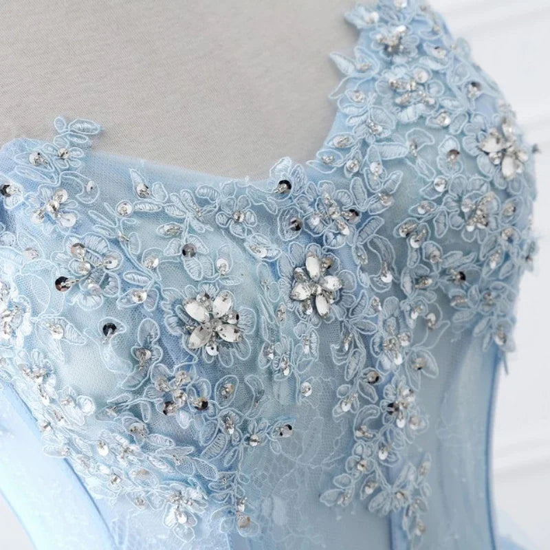 Homecoming Dresses: A-Line Tulle Lace Applique Beaded Crystal Women Formal Party