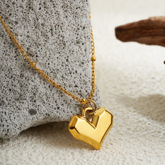 Creative 3D Chunky Love Heart Pendant Necklace for Women 18k Gold Plated Stainless